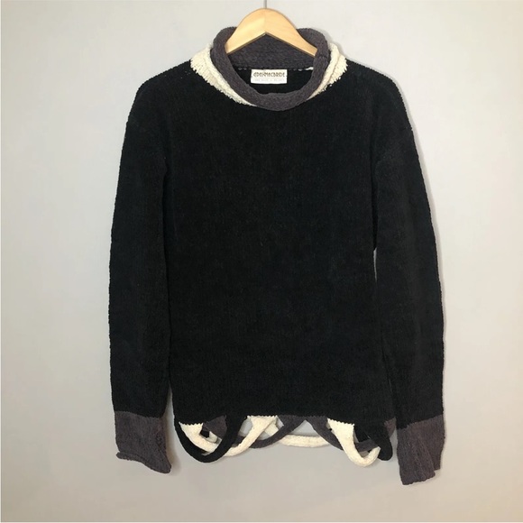 EDEL MACBRIDE Sweater Ireland Hand Made High Roll Neck Chenille Knit Black Large - Picture 9 of 16